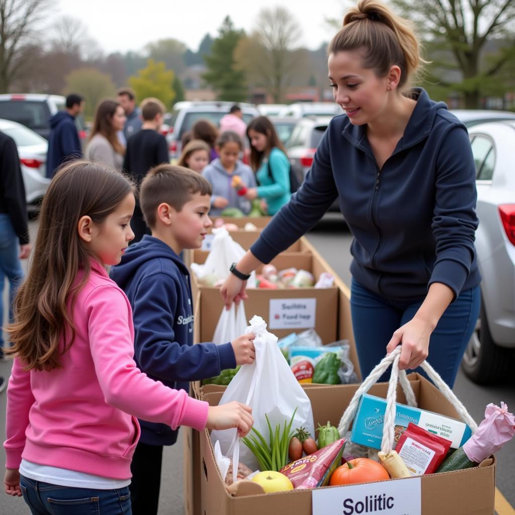 Families receiving food assistance at a Racine food bank.