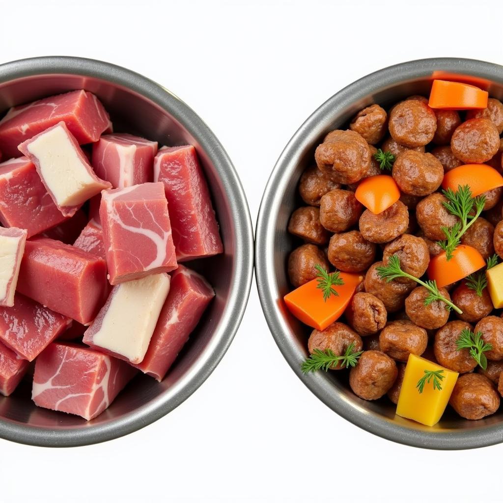 Comparison of raw and cooked dog food