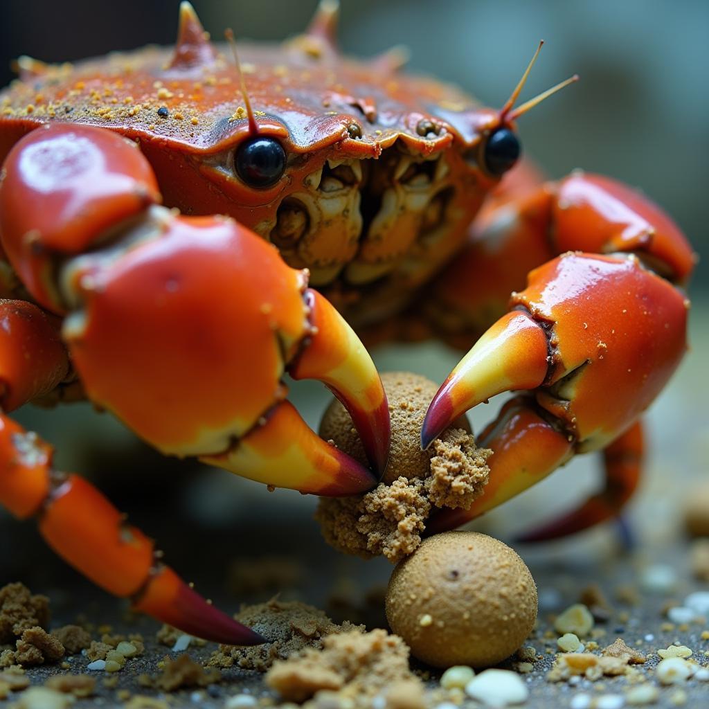 Red Claw Crab Enjoying Pellets