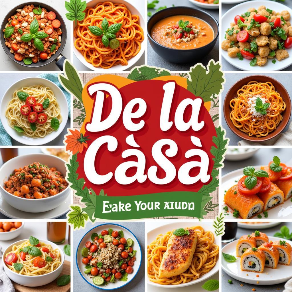 A collage of different regional de la casa dishes