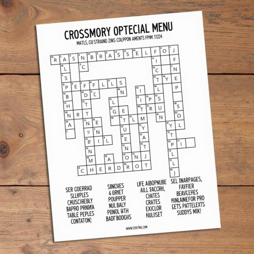 A restaurant menu designed as a crossword puzzle.