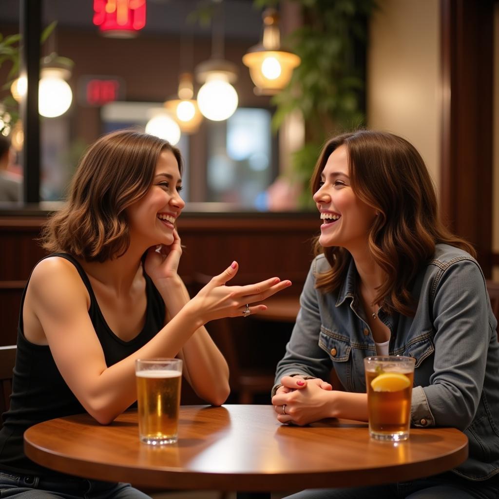 Friends playing games at a restaurant