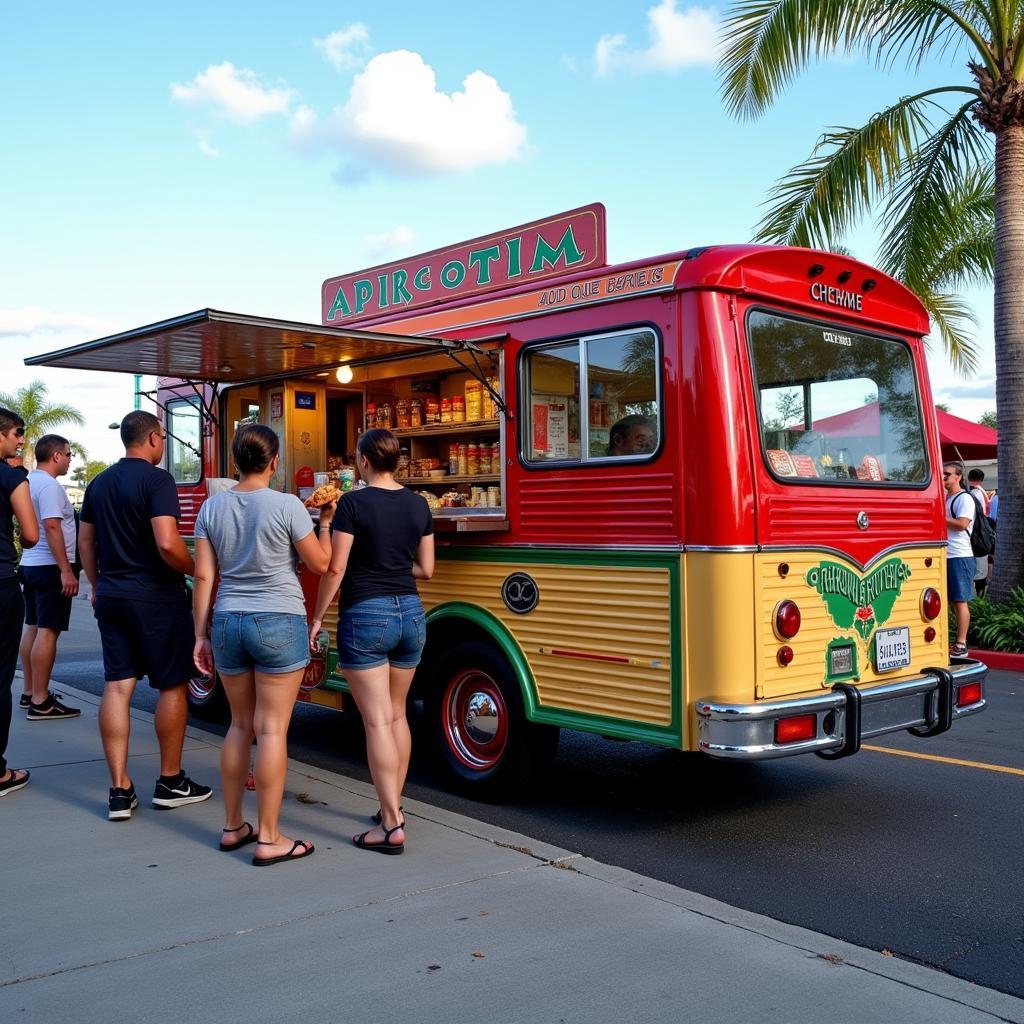 Restored Vintage Food Truck Serving Customers