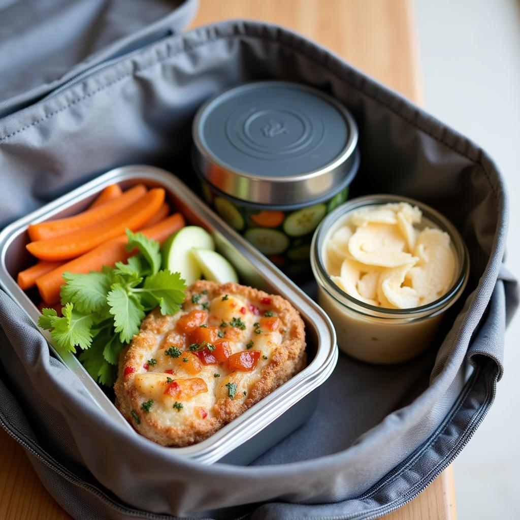 Reusable food containers packed in a lunch bag