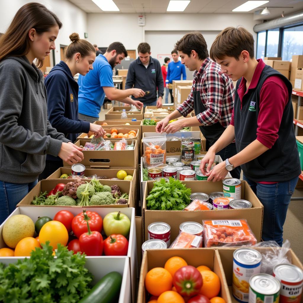 Volunteers sorting food donations at Reynoldsburg food pantry