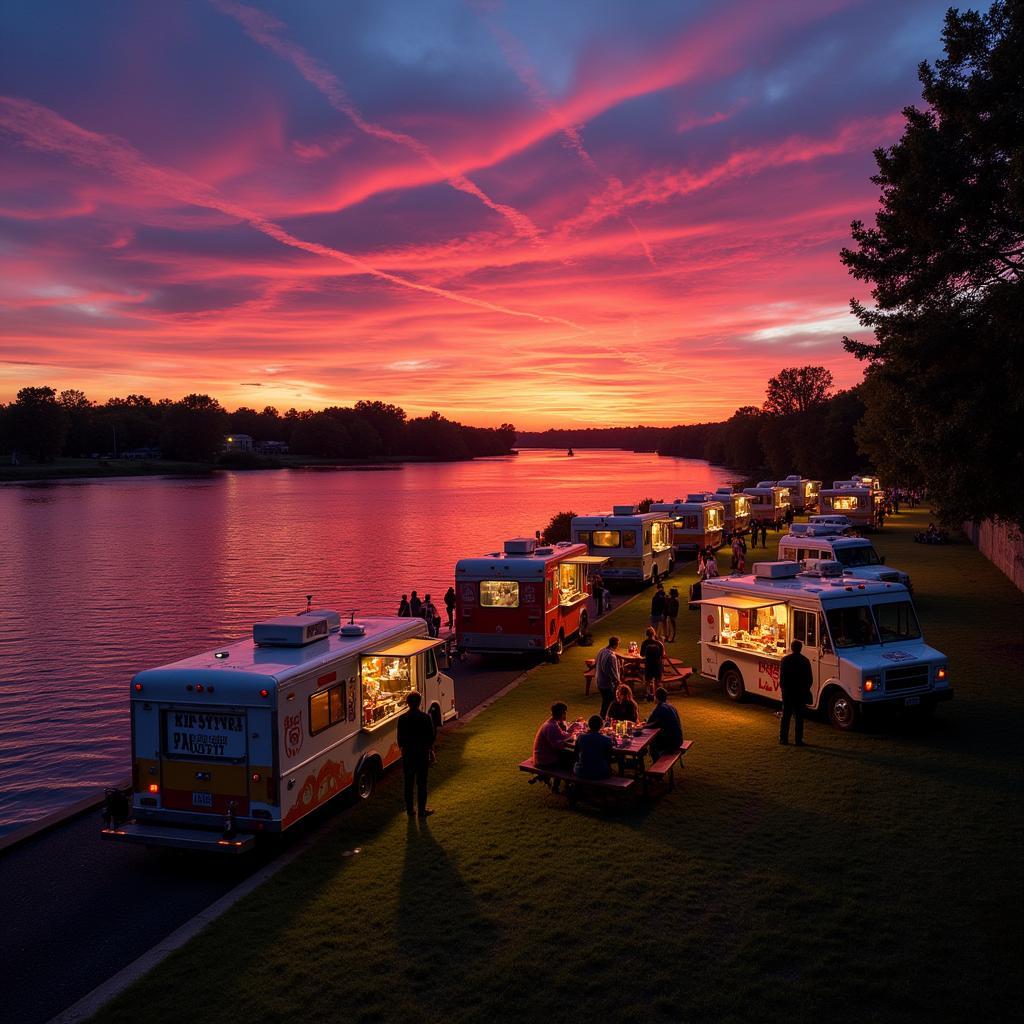 Riverfront Food Truck Festival at Sunset