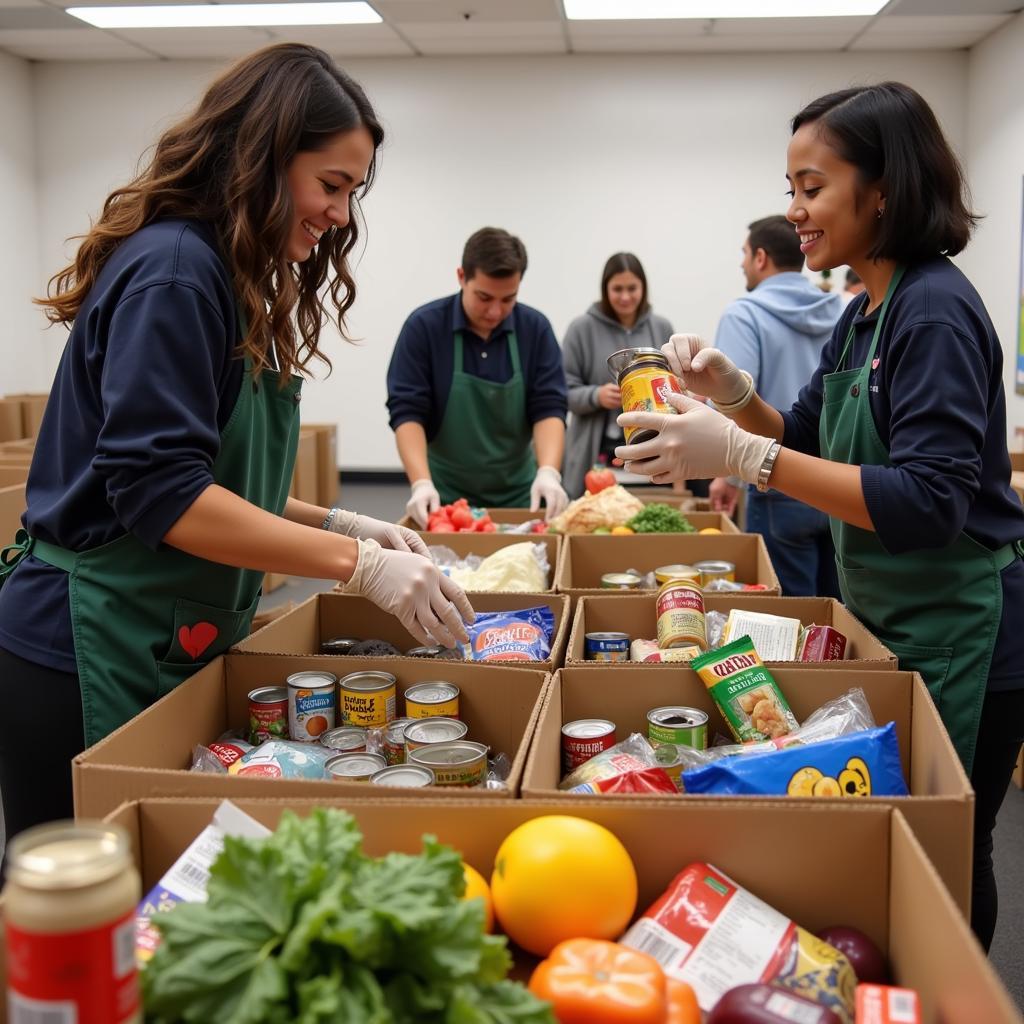 Volunteers distributing food at the Roslindale food pantry