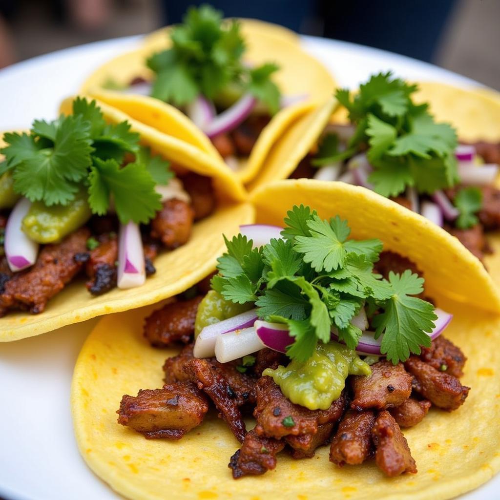 Close-up shot of a plate of tacos from Sabroso food truck.