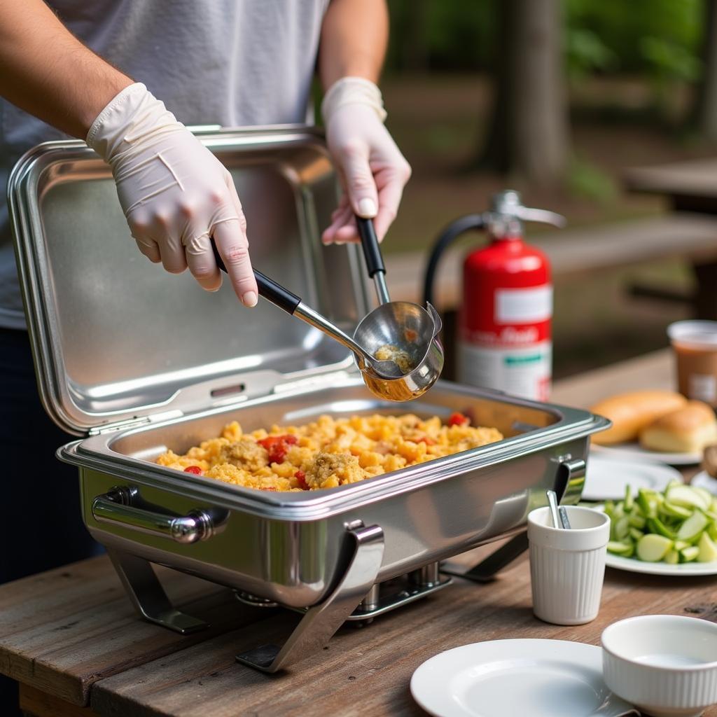 Demonstrating safe food handling practices outdoors