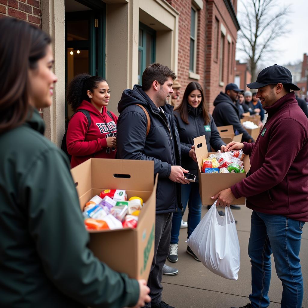 Recipients Receiving Food at Saint Patrick's Church