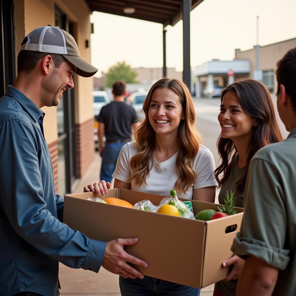 Family receiving food at a San Angelo food pantry