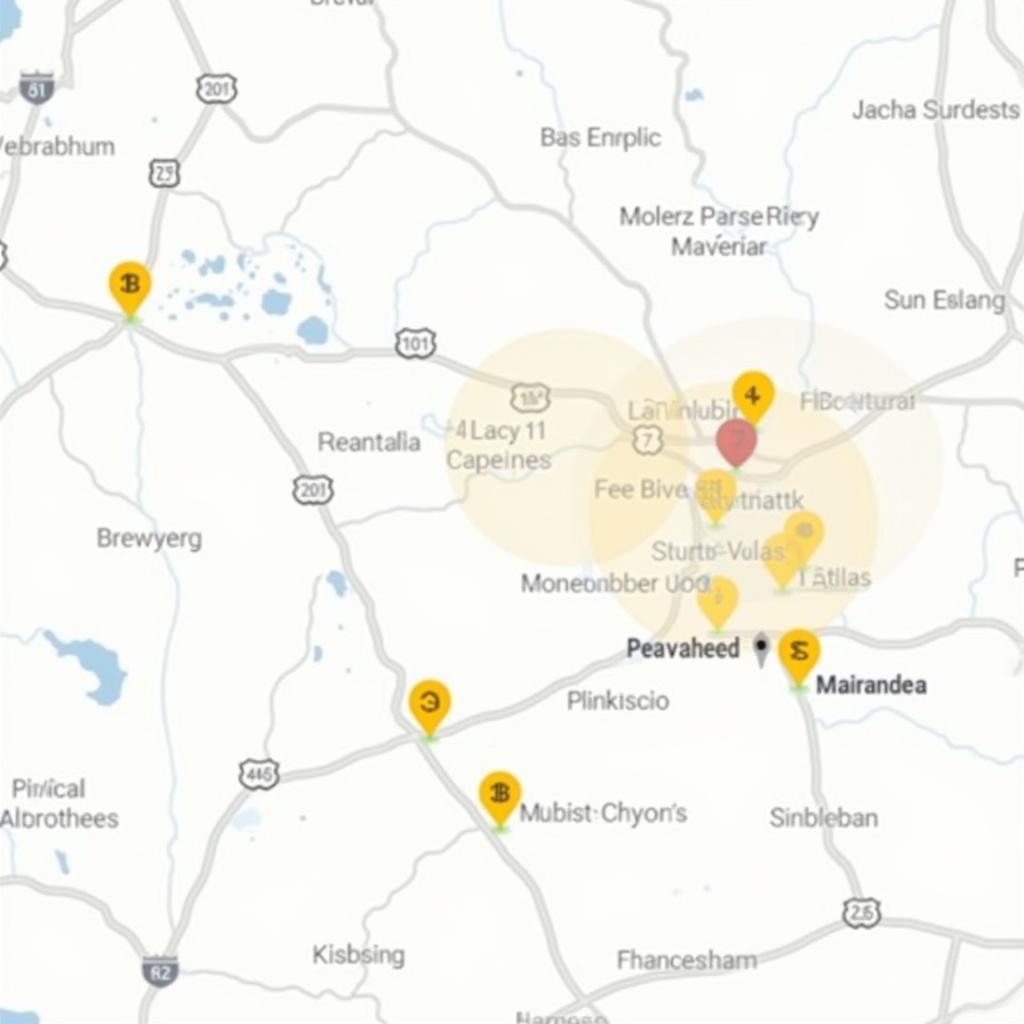 Map showing locations of various savory side food trucks, with markers for different cuisines.