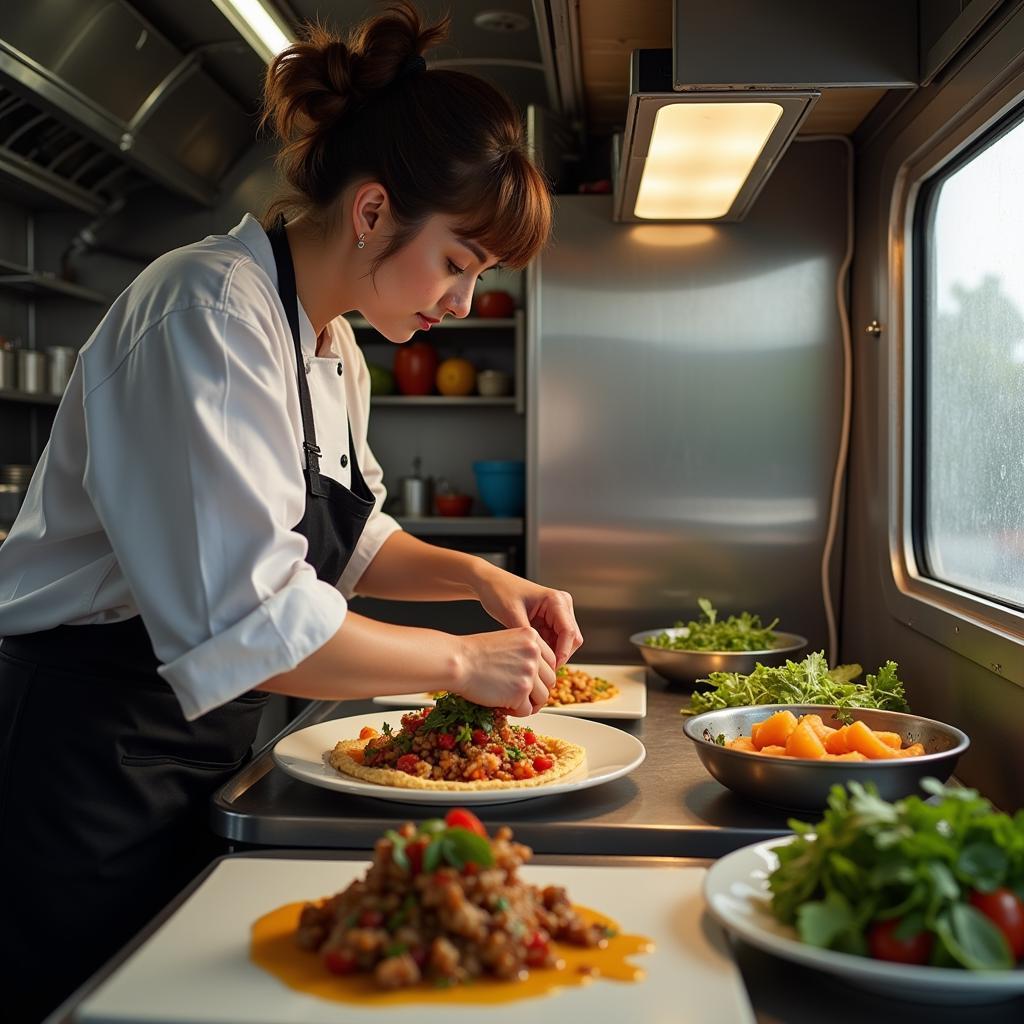 Chef Preparing Food in a Scratch Kitchen Food Truck