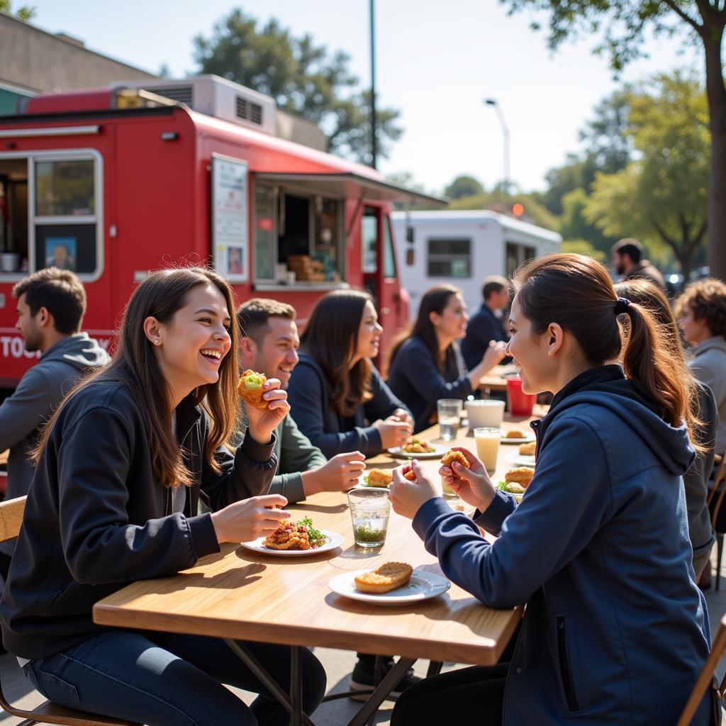 Community Gathering Around Food Trucks in SoMa