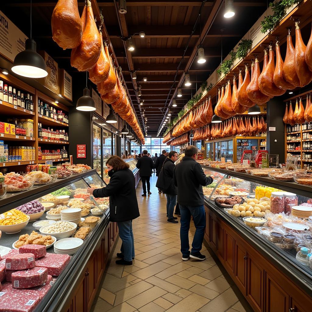 Vibrant Interior of a Spanish Food Shop