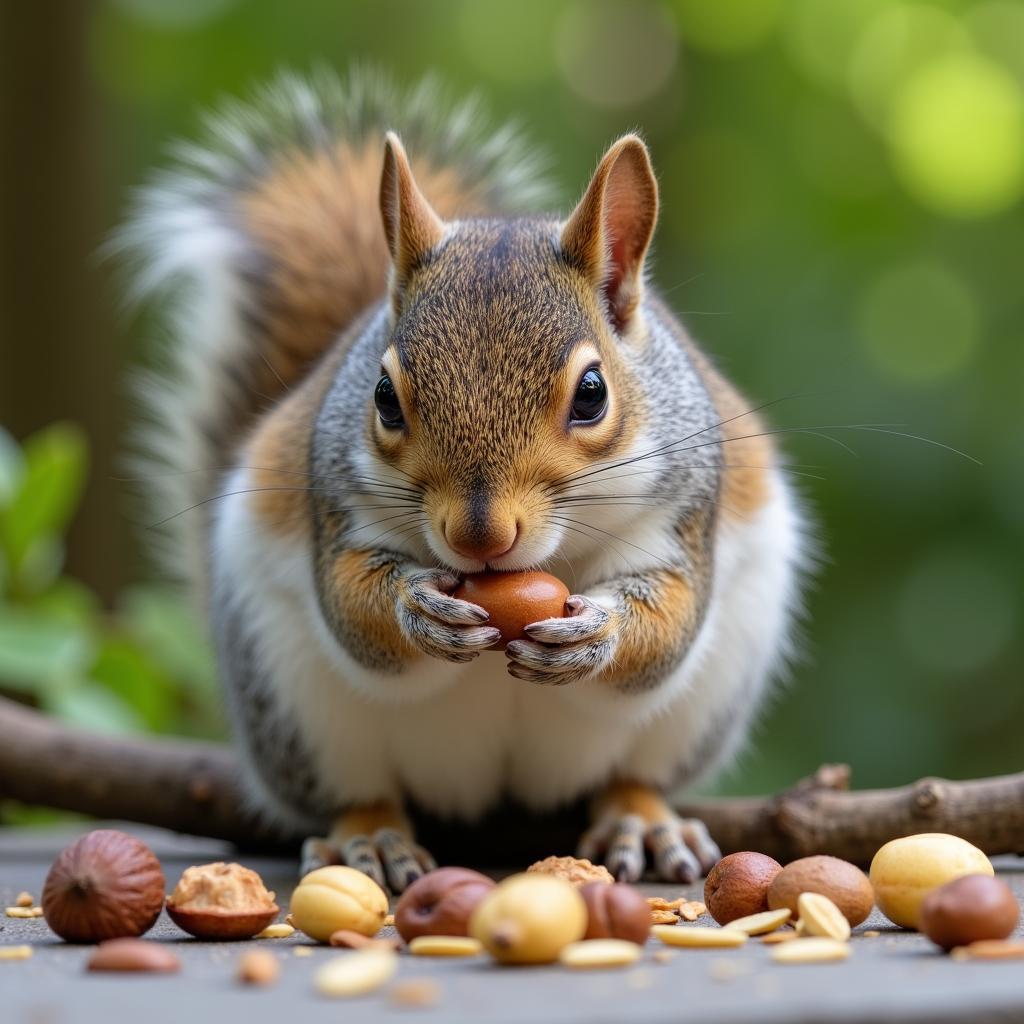 A squirrel enjoying a healthy mix of nuts and seeds