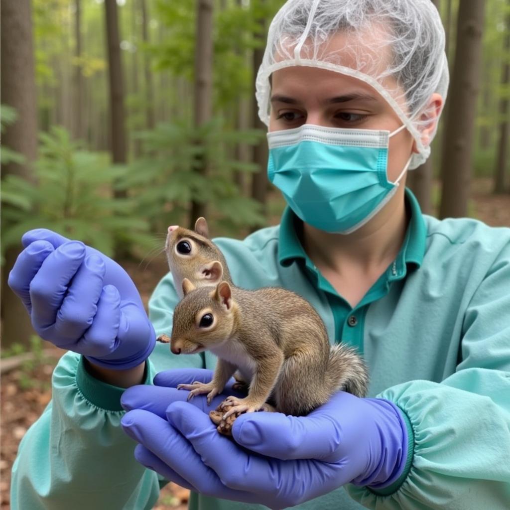 Squirrel Rehabilitator Feeding Orphan