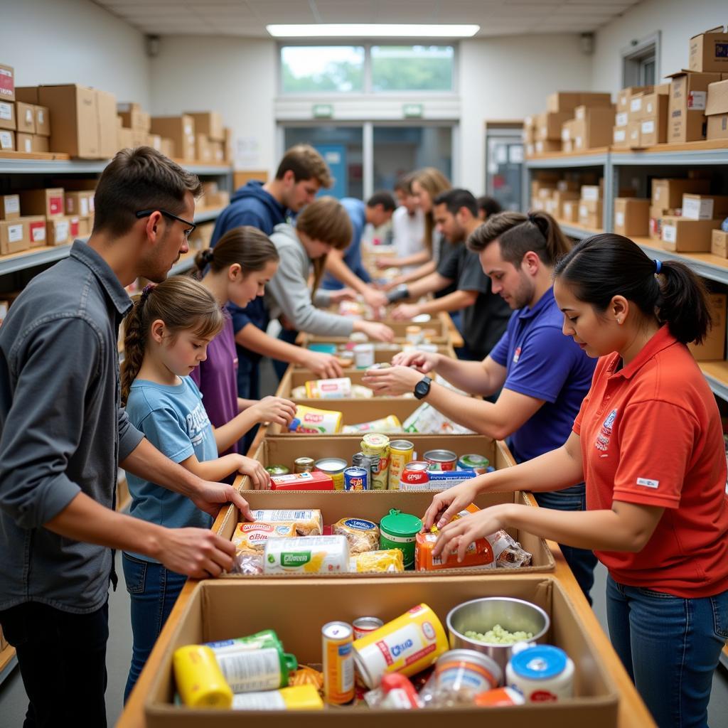 Volunteers sorting food donations at St. Ann's food pantry