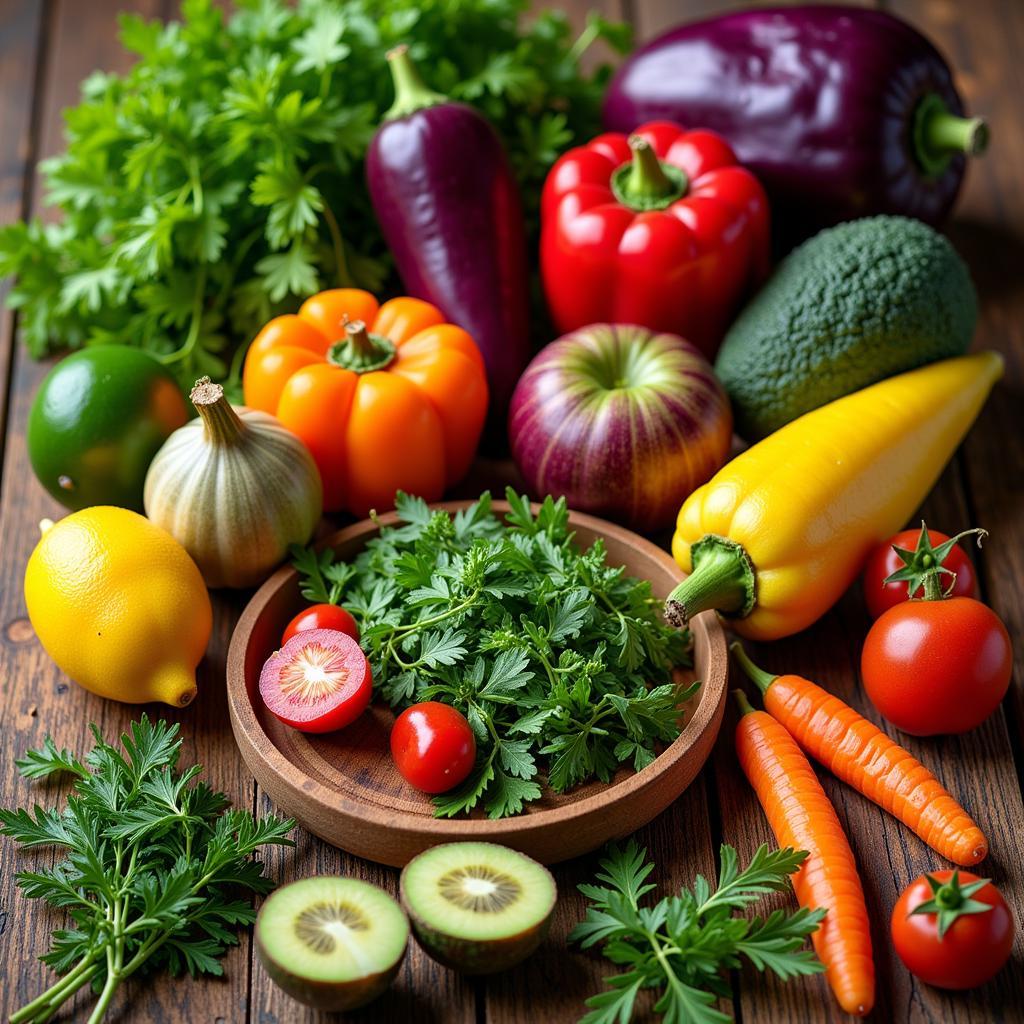 Fresh, vibrant sunmeadow food ingredients displayed on a wooden table.