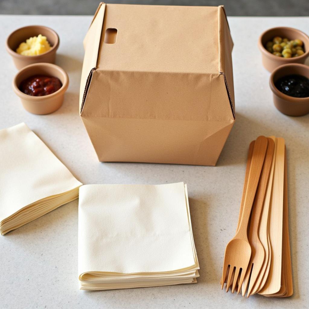 Takeout accessories like cutlery, napkins and condiments