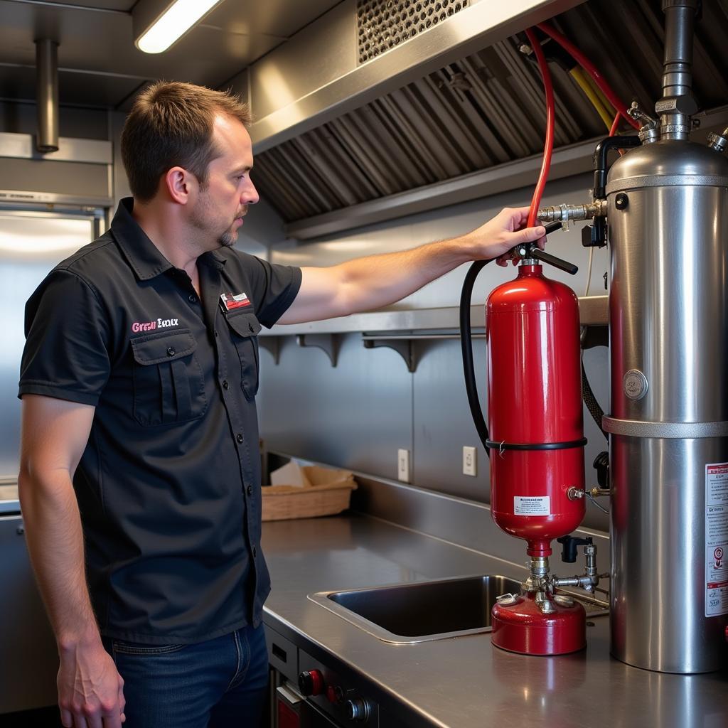 Technician Inspecting a Food Truck's Fire Suppression System