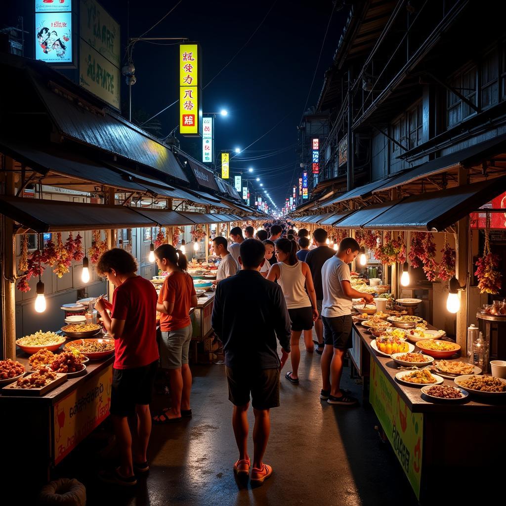 A lively night market in Chiang Mai filled with Thai food stalls