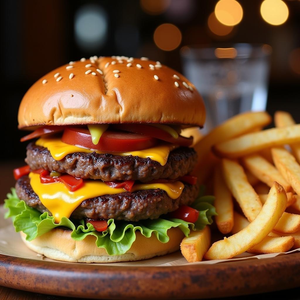 Juicy burger on a plate with a side of fries, highlighting a Thursday food special.