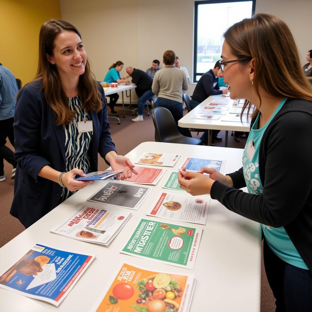 Brochures and information on community services available at a Topeka food bank