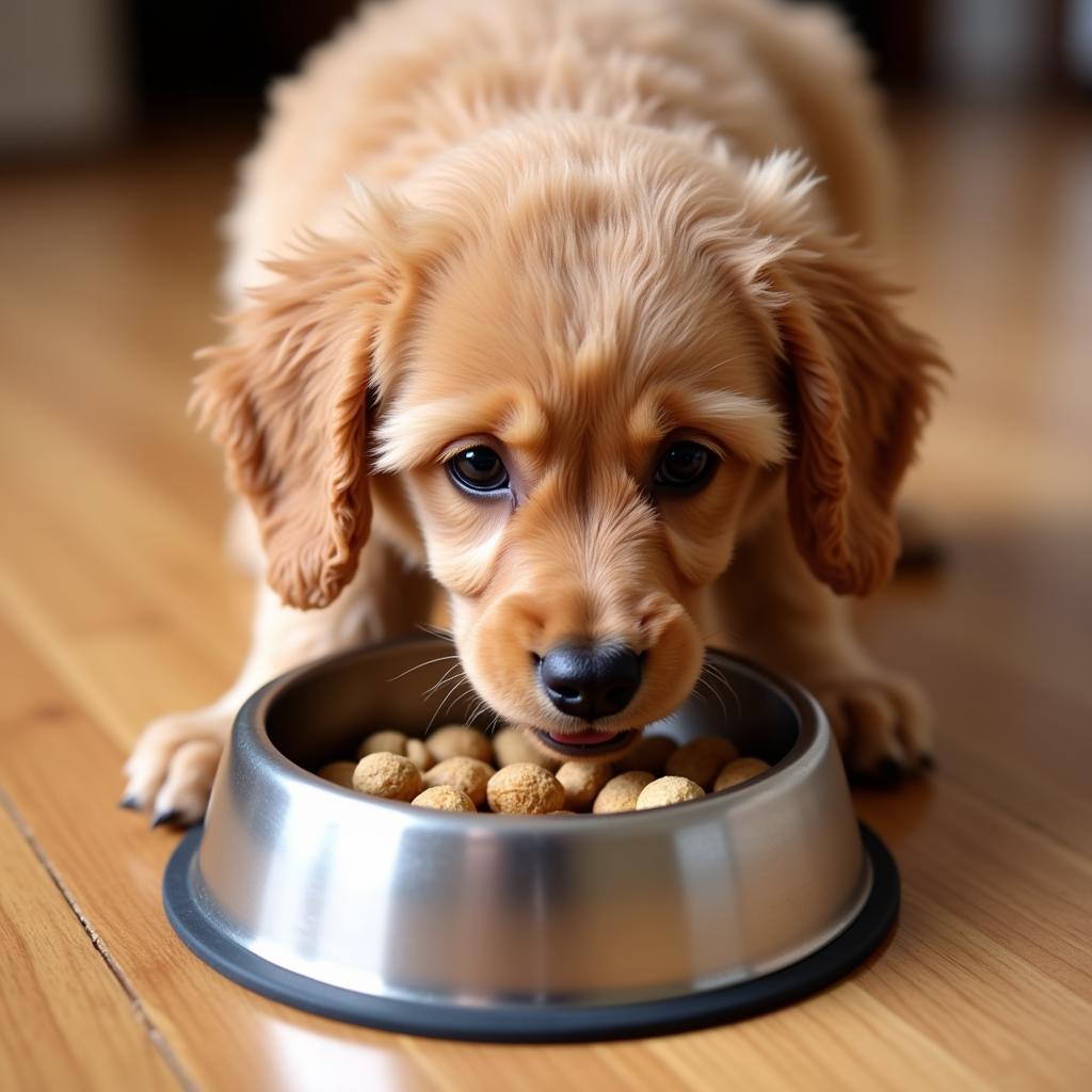 Toy Poodle puppy enjoying a healthy meal