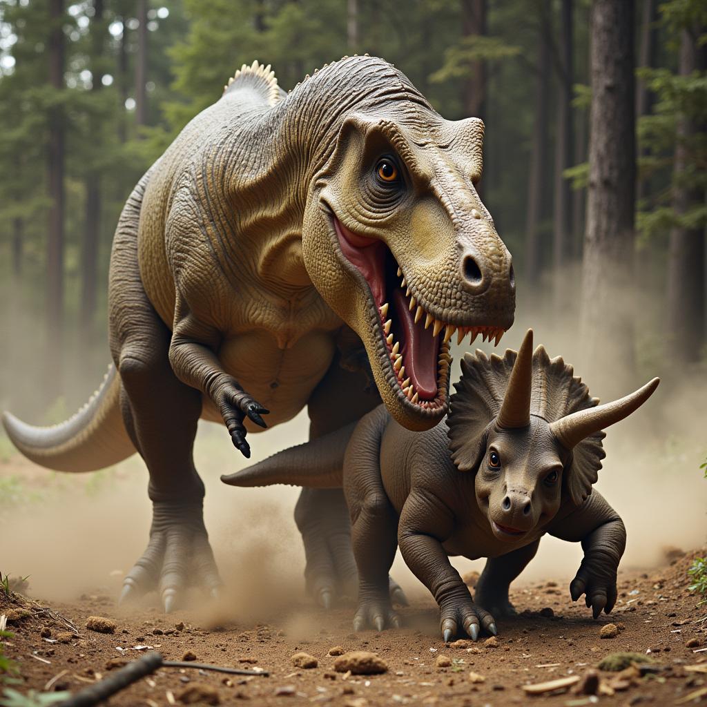 Tyrannosaurus Rex Hunting Triceratops