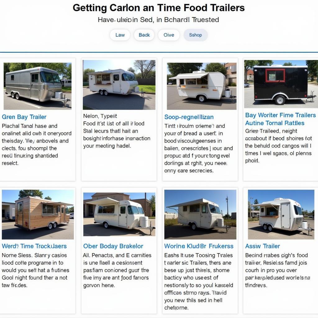 Several pre-owned food trailers in various sizes and conditions, parked in a Bay Area lot, waiting for new owners.