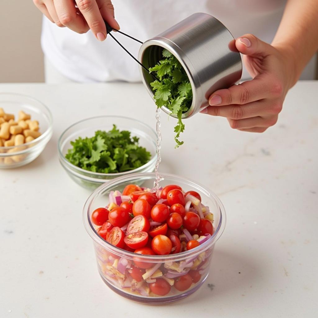 Using a food chopper pull string to make salsa