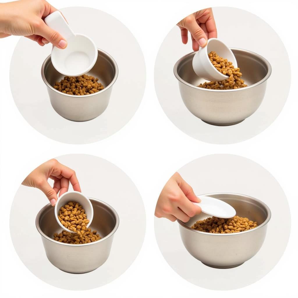 Demonstration of the correct way to use a measuring cup for pet food