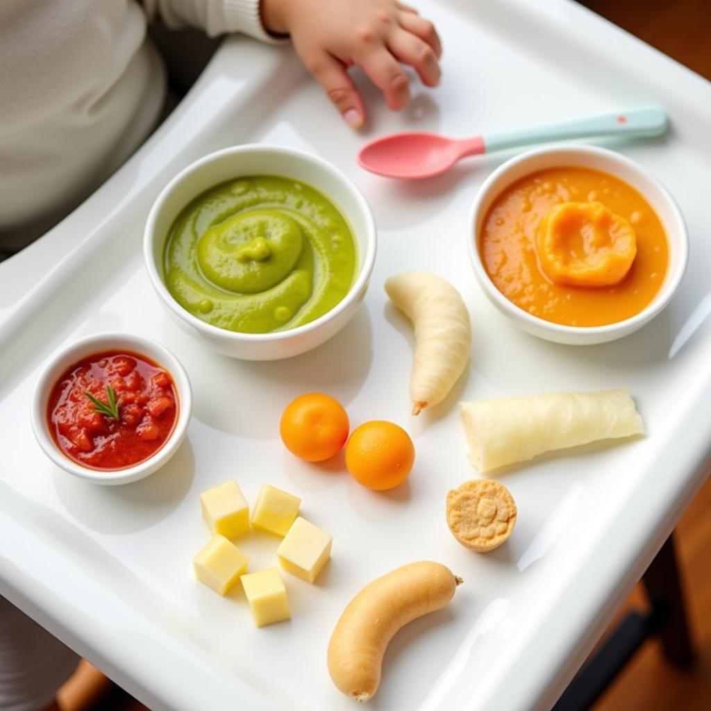 Various types of baby food on a table