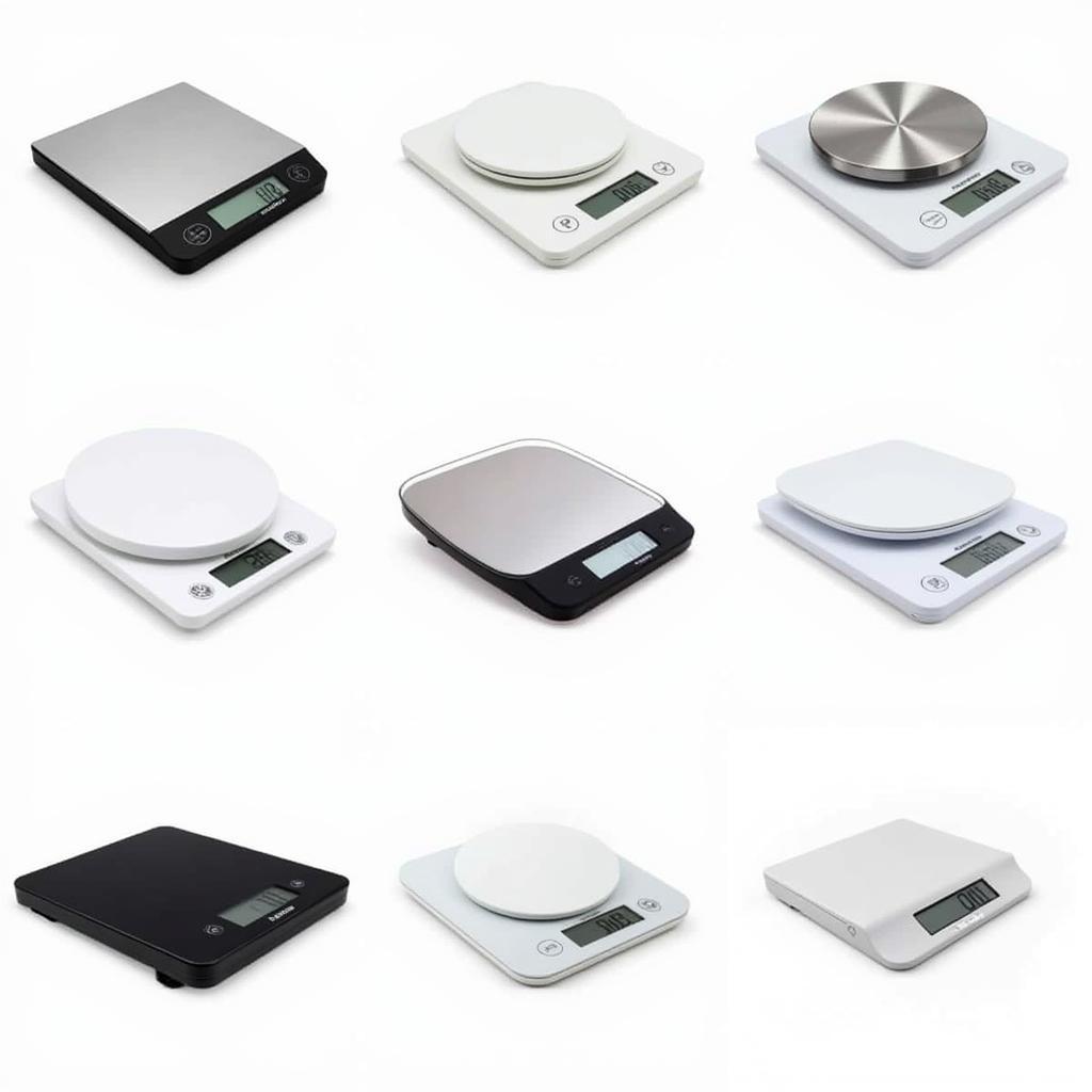 A variety of different bluetooth food scales showcasing different designs and features