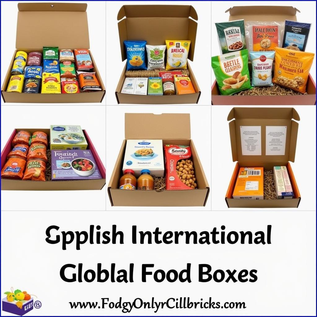 A collage showcasing different types of international food boxes, including snack boxes, ingredient boxes, and full meal kits.