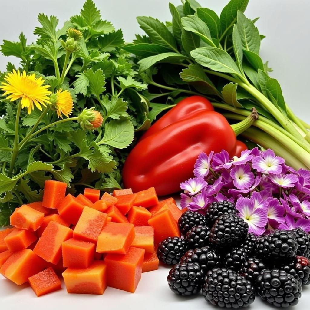 Variety of Food for a Red Foot Tortoise