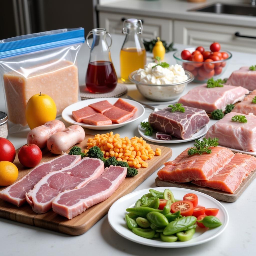 Various types of vacuum sealed food