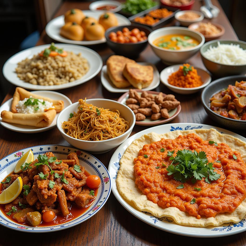 A table filled with a variety of colorful and delicious street food dishes from around the world.