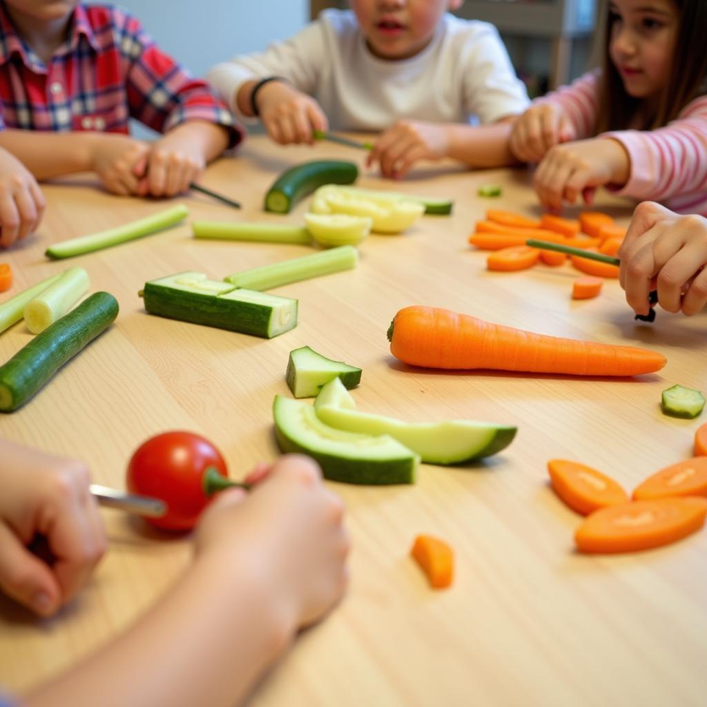 Preschoolers making vegetable animals