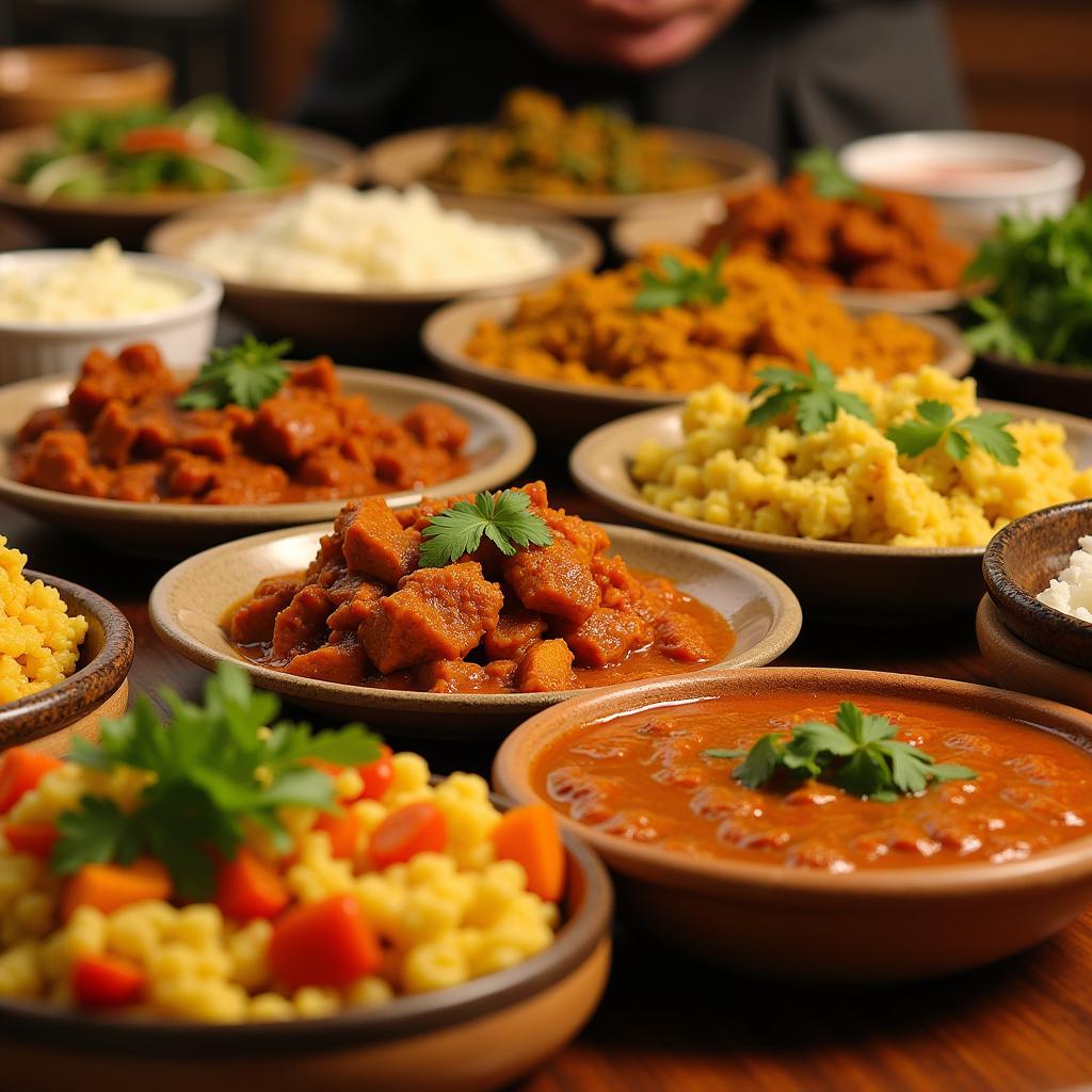 A selection of vegetarian Indian dishes on a buffet