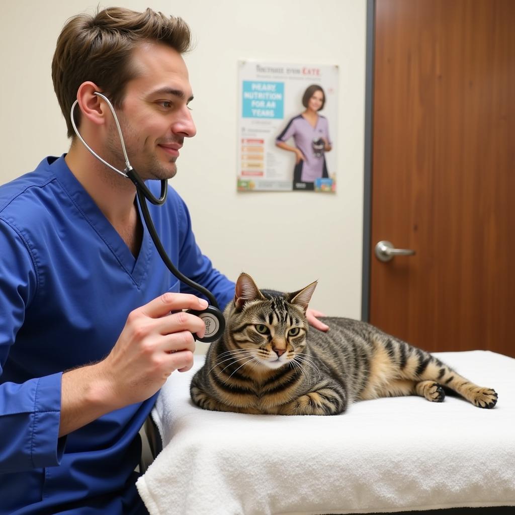 Veterinarian Examining a Cat