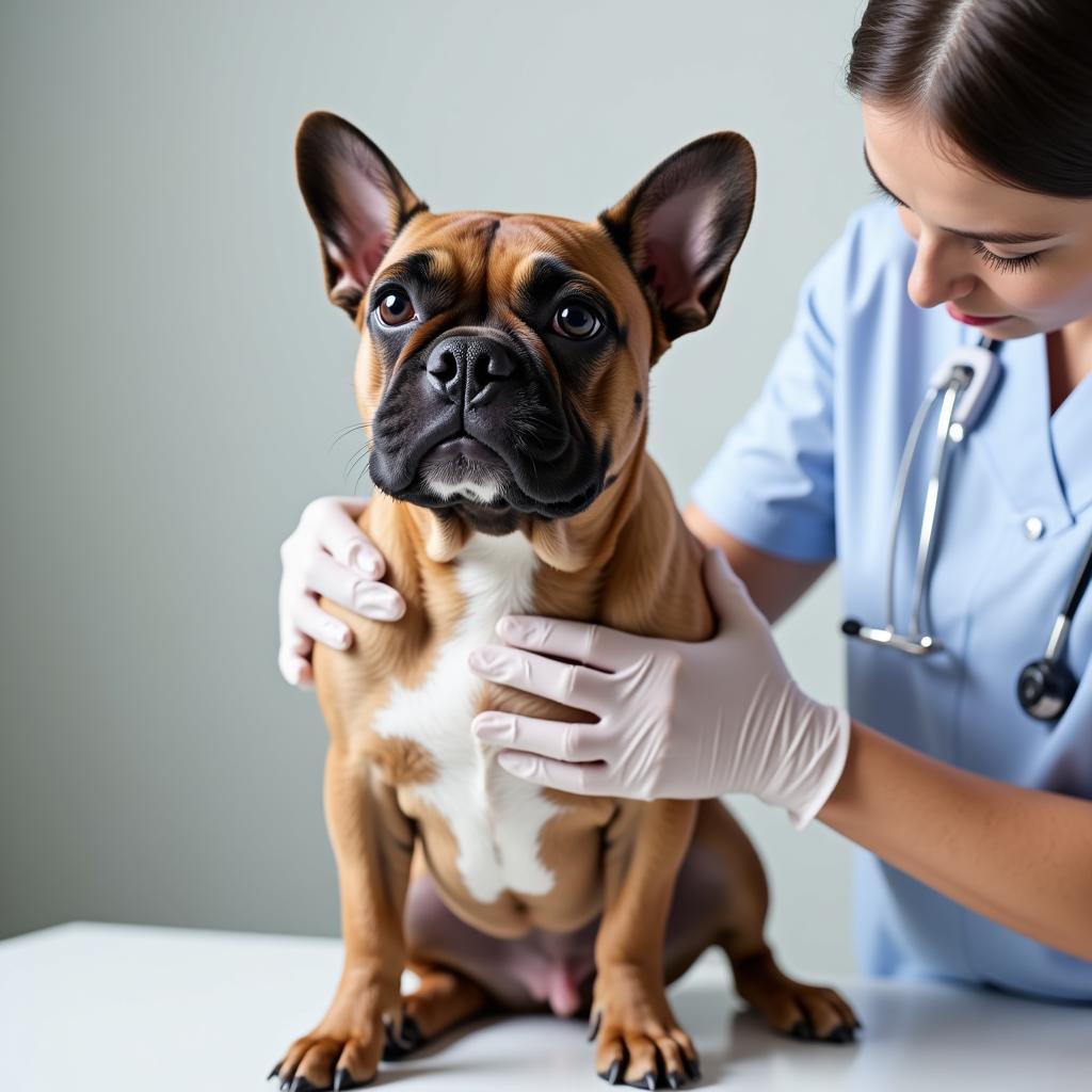 Veterinarian examining a Frenchie's skin