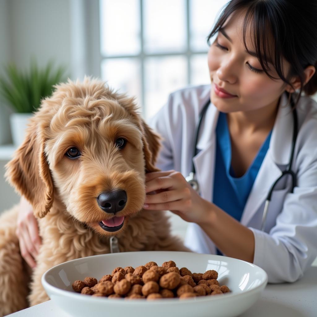 A veterinarian performing a check-up on a Labradoodle