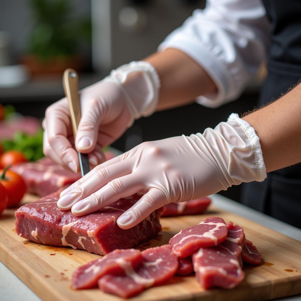 Vinyl gloves for food service are suitable for handling raw meat