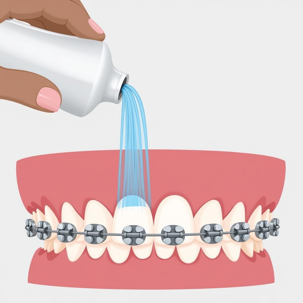 Using a waterpik to clean braces