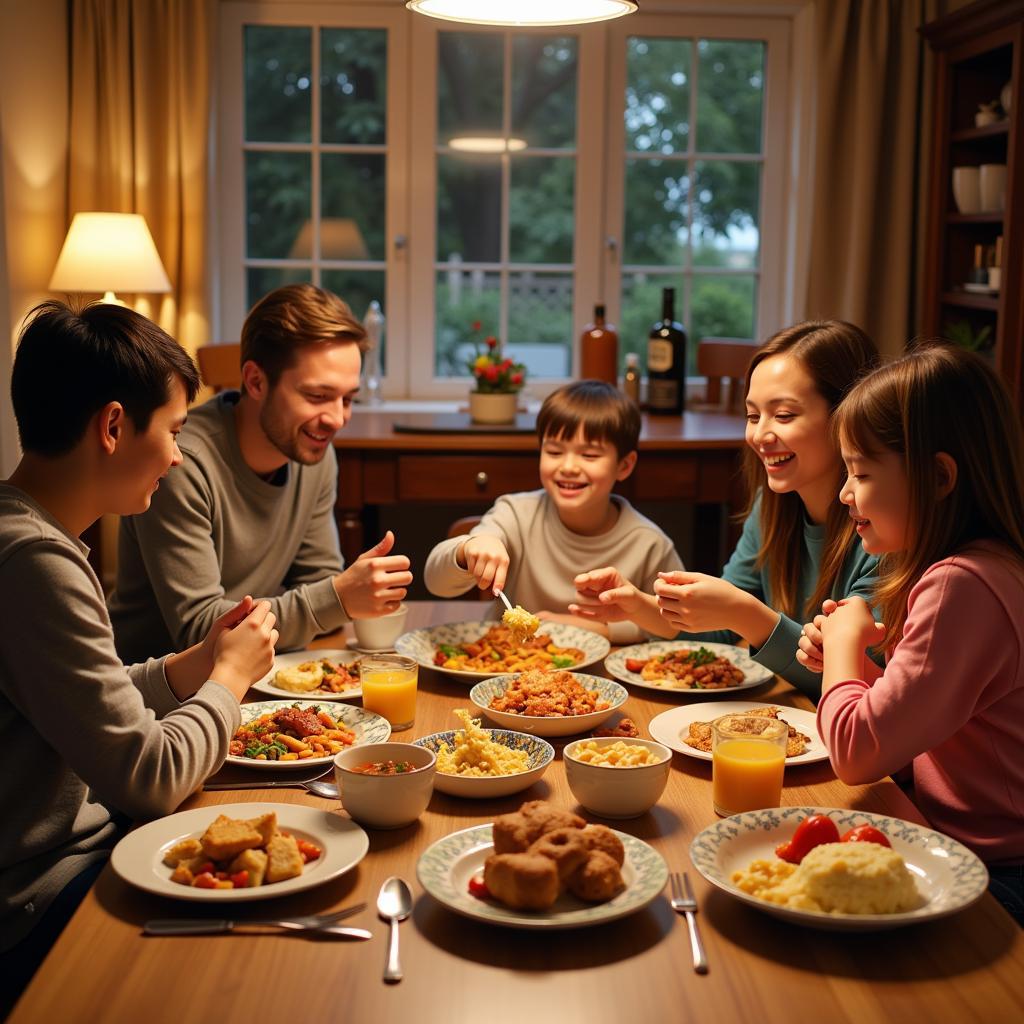 Family enjoying a welcoming dinner together