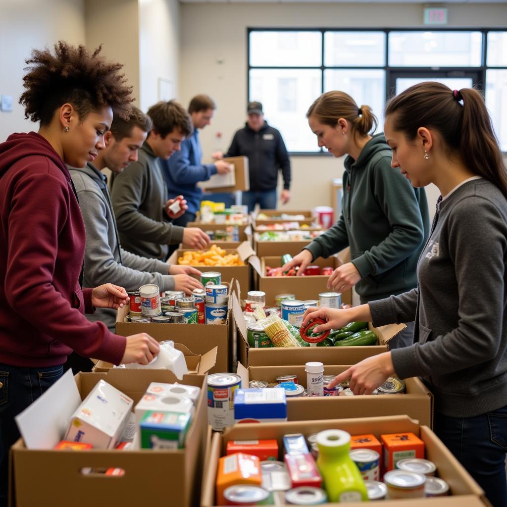 Volunteers sorting food donations at a Wheeling food pantry