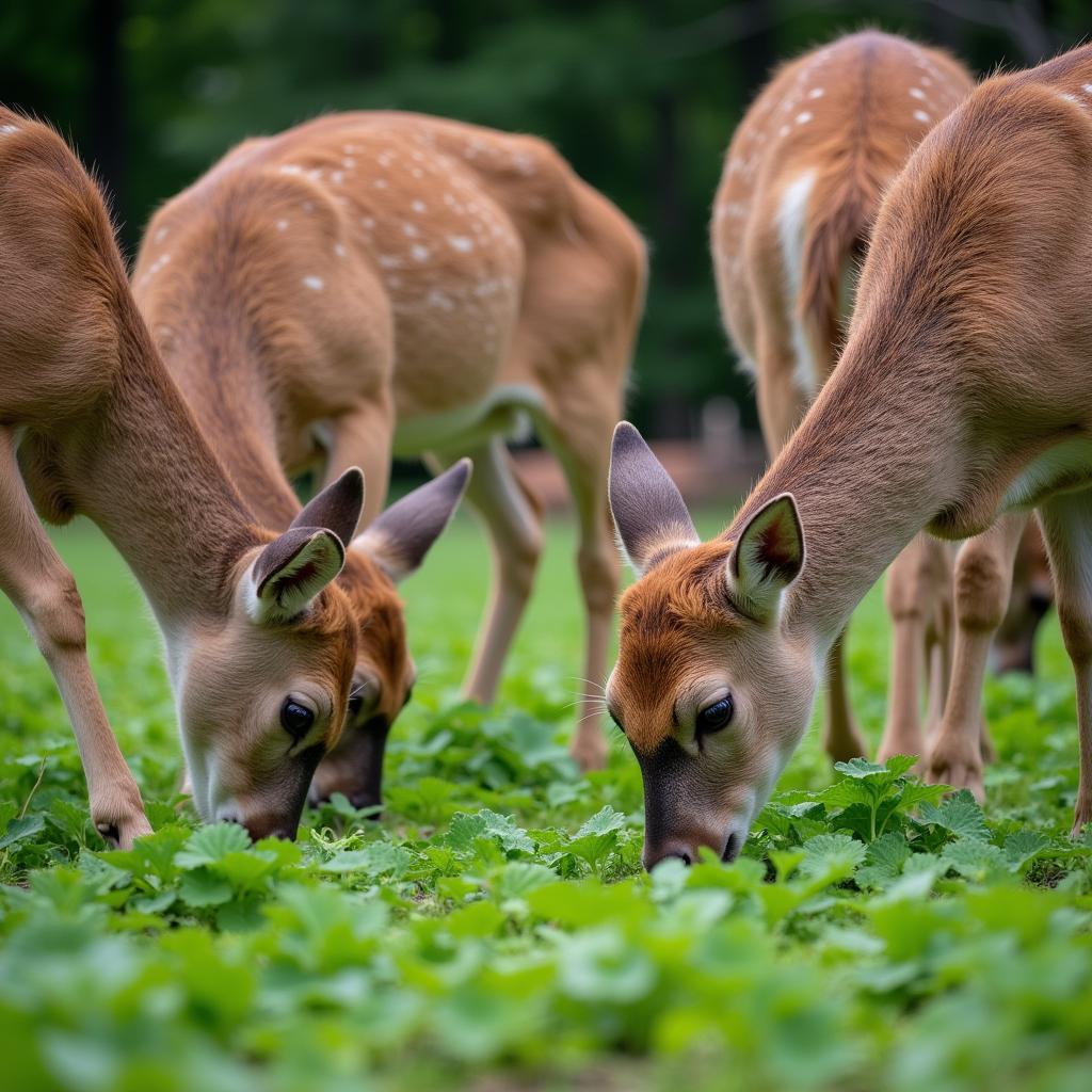 Whitetail deer grazing in a lush food plot