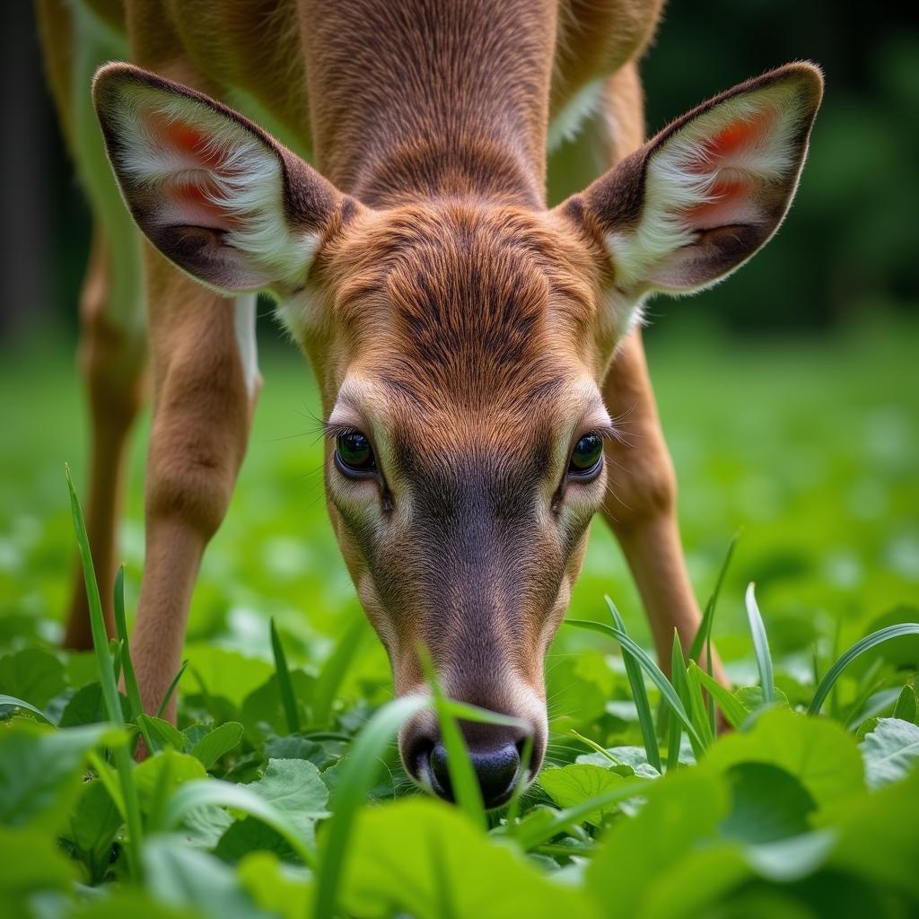 Whitetail Deer Feeding on a Lush Food Plot